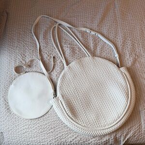 Anthropologie | Alison Woven Circular White
Handbag Purse Tote Bag Faux Leather
